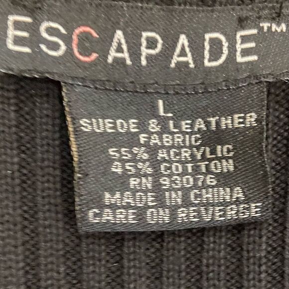 Escapade suede leather black sweater jacket twist closures chest pockets large - Picture 8 of 8